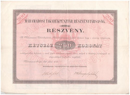 Máramarossziget 1896. "Máramarosi Takarékpénztár Részvénytársaság" Részvénye 200K-ról, Szelvényekkel, Szárazpecséttel T: - Unclassified