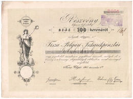 Tiszapolgár 1907. "Tisza Polgári Takarékpénztár" Névre Szóló Részvénye 100K-ról, Szárazpecséttel, Bélyegzésekkel T:II- H - Unclassified