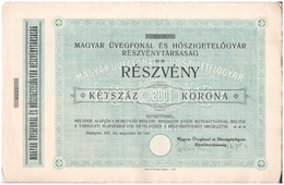 Budapest 1912. "Magyar Üvegfonál és Hőszigetelőgyár Részvénytársaság" Részvénye 200K-ról Szelvényekkel, Szárazpecséttel  - Unclassified