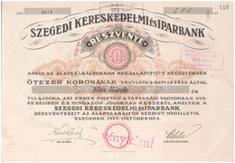 Szeged 1923. "Szegedi Kereskedelmi és Iparbank" Névre Szóló Részvény 5000K-ról, Szárazpecséttel, Felülbélyegzésekkel érv - Unclassified