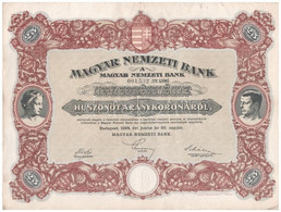 Budapest 1924. "Magyar Nemzeti Bank" Magyar, Angol, Francia, Német és Olasz Nyelvű Negyedrészvénye 25 Aranykoronáról, Sz - Unclassified