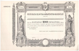 Budapest ~1926. "Pesti Hazai Első Takarékpénztár-Egyesület" Részvénye 100P-ről, Kitöltetlen, Szárazpecséttel, Vízjeles P - Unclassified