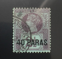 GBTBLE004U-Queen Victoria - 40 Paras Surcharged On 2 1/2d Violet On Bluish Paper Used Stamp - British Levant - 1887-1889 - British Levant