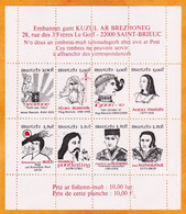 KUZUL AR BREZHONEG Conseil De La Langue Bretonne - Planche De 8 Vignettes Neuves Personnages Célèbres - Erinnophilie