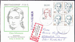 BRD FGR RFA - Frauen Der Deutschen Geschichte Teusch Und Schumann (MiNr: 4x 1304 + 1305) 1986 - FDC Gelaufen Als R-Brief - FDC: Brieven
