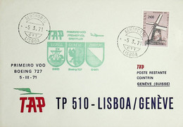 1971. Portugal. 1º Voo Directo TAP Lisboa - Geneve - Zurique - Covers & Documents