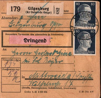 ! 1943 Gilgenburg Kreis Osterode In Ostpreußen Nach Mittweida, Paketkarte, Deutsches Reich, 3. Reich - Brieven En Documenten
