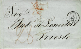 1859- Letter From PATRAS To Trieste - Red Pencil Rating - - ...-1861 Préphilatélie