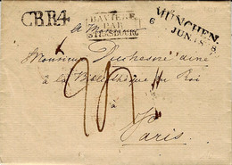 1828- Letter From MÜNCHEN / 6.  JUN. 1828  Rating 24 D. To Paris  - CB.R4  + BAVIERE /PAR / STRASBOURG Black - Marques D'entrées
