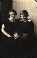 Ladies With Cat, Real Photo Postcard, Pre 1940 - Cats