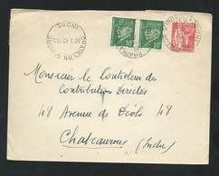 Entier Enveloppe  Yvert N° 283-E1  + YVT 508 X  2 OBLI CAD CHATILLON / INDRE 30/03/1942 Pour Chateauroux   Lm20816 - Umschläge Mit Aufdruck (vor 1995)