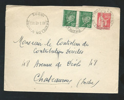 Entier Enveloppe  Yvert N° 283-E1  + YVT 508 X  2 OBLI CAD CHATILLON / INDRE 30/03/1942 Pour Chateauroux   Lm20816 - Overprinted Covers (before 1995)