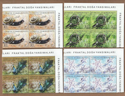 AC - TURKEY STAMP  FRACTAL IMAGES OF NATURE MNH BLOCK OF FOUR 15 OCTOBER 2020 SNAIL SHELL, PEACOCK FEATHERS, FERN, SWOW - Gebruikt