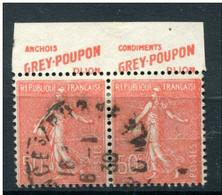 !!! 50 C SEMEUSE LIGNEE PAIRE AVEC PUBS GREY POUPON OBLITEREE - ABSENCE DE PERFO EN HAUT - Used Stamps