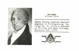 PC CPA FREEMASONRY, JAMES MONROE, 5TH PRESIDENT 1817-25, Postcard (b15806) - Otros & Sin Clasificación