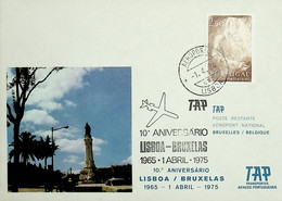 1975. Portugal. 10º Aniversário Do 1º Voo TAP Lisboa - Bruxelas - Lettres & Documents