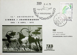 1975. Portugal. 10º Aniversário Do 1º Voo TAP Lisboa - Joanesburgo - Lettres & Documents