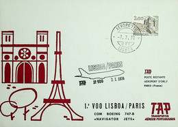1974. Portugal. 1º Voo TAP Lisboa - Paris B 747b - Briefe U. Dokumente