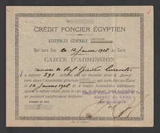 Egypt - 1928 - Rare - Vintage Admission Card - Egyptian Real Estate Credit - Brieven En Documenten