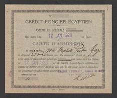 Egypt - 1928 - Rare - Vintage Admission Card - Egyptian Real Estate Credit - Briefe U. Dokumente