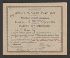 Egypt - 1928 - Rare - Vintage - Crédit Foncier Egyptian - Carte D'admission - Storia Postale