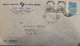 A) 1941, BRAZIL, FROM RIO DE JANEIRO TO DETROIT UNITED STATES, AERIAL, EDUCATION AND COMMERCE STAMPS - Sonstige & Ohne Zuordnung