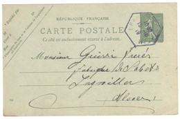 KRAUTERGERSHEIM Carte Postale Entier 15c Semeuse Lignée Yv 130-CP1  Millésime 728 Ob 15 10 1919 Hexa RAR Provisoire - Standaardpostkaarten En TSC (Voor 1995)