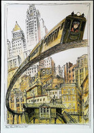 METRO - NEW YORK -   MÉTROPOLITAIN - The 3rd Avenue Elevated - Illustration Edward Sorel 1997 - Métro