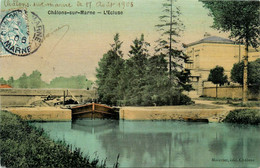 Châlons Sur Marne * L'écluse * Péniche Batellerie * Cpa Toilée Colorisée - Châlons-sur-Marne