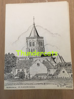 ORIGINELE  GROTE TEKENING DOOR PAUL GHYSELEN GHIJSELEN 1989 ALVERINGEM ALVERINGHEM ST AUDOMARUSKERK - Dessins