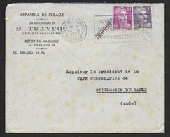 FRANCE N° 811 883 SUR ENVELOPPE DE 1951 FLAMME MARSEILLE IMPRIME APPAREILS PESAGE - 1921-1960: Moderne