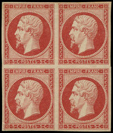 (*) FRANCE - Poste - 12, Bloc De 4 Essais, En Rouge (léger Pelurage): 5c. Empire - 1853-1860 Napoleon III