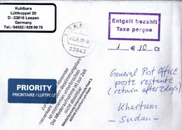 ! 22.8.2020 Cover Interruption Of Postal Service Germany To Sudan, Soudan, Covid19, Internationaler Antwortschein - Sudan (1954-...)