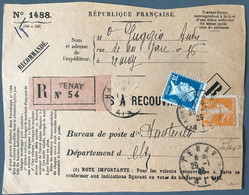 France N°158 Et 177 Sur DEVANT Des Valeurs à Recouvrer 29.1.1926 - (C1580) - 1921-1960: Modern Tijdperk