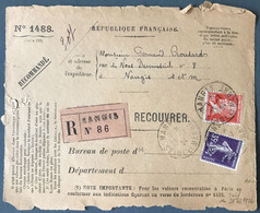 France N°142 Et 173 Sur DEVANT Des Valeurs à Recouvrer 11.7.1924 - (C1583) - 1921-1960: Modern Tijdperk