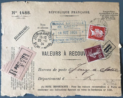 France N°139 Et 175 Sur DEVANT Des Valeurs à Recouvrer 20.11.1924 - (C1584) - 1921-1960: Modern Tijdperk