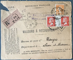 France N°158 Et 173 (x2) Sur DEVANT Des Valeurs à Recouvrer 29.5.1924 - (C1585) - 1921-1960: Modern Tijdperk