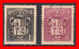 ANDORRA  2 SELLOS DEL ESCUDO NACIONAL AÑO 1936 - Oblitérés