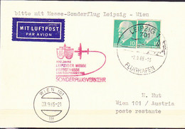 DDR GDR RDA - Luftpostkarte Messeflug Leipzig - Wien Freigemacht Mit 2x Ausschnitt Aus  P 71 Vom 2.9.1965 - Luftpost