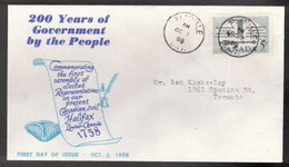 CANADA FDC Scott # 382 - Nova Scotia 1st Elected Assembly - Unknown Cachet - 1952-1960