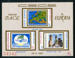 ROMANIA 1981 European Security Conference Block MNH / ** .  Michel Block 183 - Blocs-feuillets