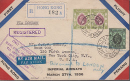 1936. HONG KONG. Georg V. 2 Ex 20 + 50 CENTS On FIRST FLICHT HONG KONG PENANG VIA IMP... (Michel 119, 122) - JF366920 - Briefe U. Dokumente