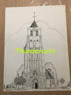 ORIGINELE GROTE TEKENING DOOR PAUL GHYSELEN GHIJSELEN 1989 WOUMEN ST ANDREASKERK - Dessins