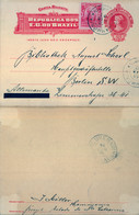 1912 BRASIL , ENTERO POSTAL CIRCULADO , HAMMONIA - BERLIN , TRÁNSITO DE BLUMENAU , FR. COMPLEMENTARIO - Entiers Postaux