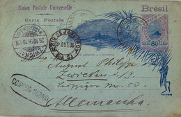 1896 BRASIL , ENTERO POSTAL CIRCULADO , RIO DE JANEIRO - ZWICKAU , MARCA OVAL " CORREIO URBANO " , LLEGADA - Storia Postale