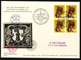 J218 Feldhase Auf Ofiziellem Sonderumschalg "Tag Der Briefmarke" Mit Stempel Tag Der Briefmarke 1966 - BASEL - Giornata Del Francobollo