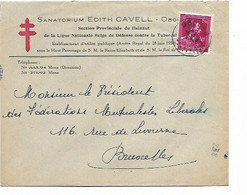 LE 1011. TP 724N Càd OBOURG S/Leettre Antituberculeuse Sanatorium Edith Cavell - OBOURG Vers Bruxelles. TB - 1946 -10%
