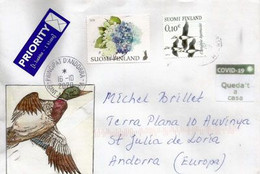 Finlande,lettre à Andorra, Arrivée Durant Confinement COVID19,avec Vignette Locale Prévention STAY HOME / QUEDA'T A CASA - Variétés Et Curiosités