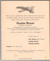 Todesanzeige Nachruf Gustav Braun Reichsbahn Lademeister 1943 Roetgen - 1939-45