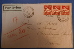 B 133 ALGERIE BELLE LETTRE 1932 PAR AVION CONSTANTINE POUR COURBEVOIE FRANCE +BANDE DE 3 TIMBRES - Covers & Documents